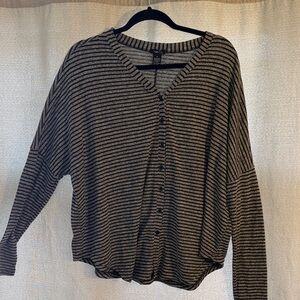 Striped V-Neck Button-Up Cardigan